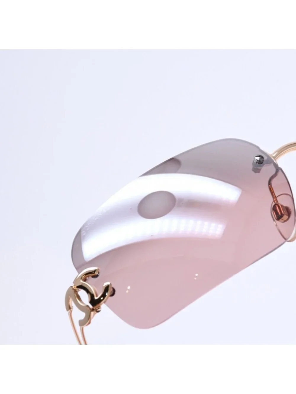 Chanel Rimless Sunglasses Eyewear CC Logo Brown Gold